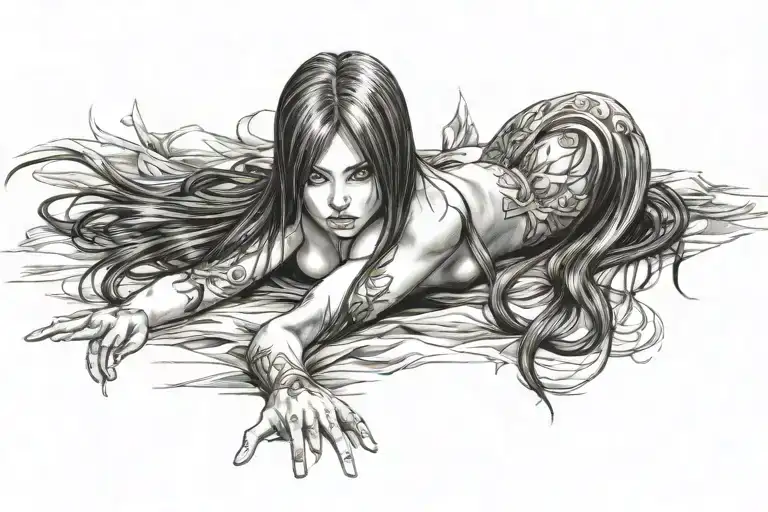 Erza Scarlet laying down nude. tattoo design idea