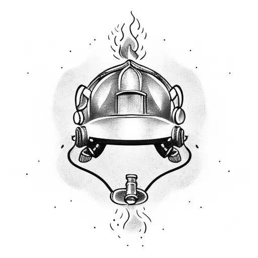 Firefighter helmet engulfed in flames tattoo design idea
