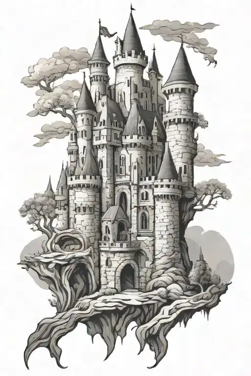 castle medival tattoo design idea
