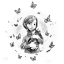 Coraline holding a cat and surrounded by butterflies tattoo design idea