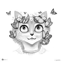 Coraline holding a cat and surrounded by butterflies tattoo design idea