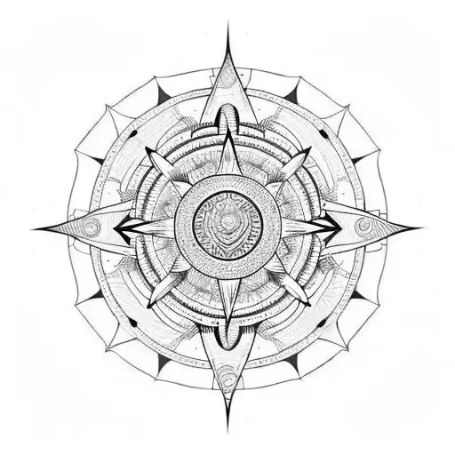 warrior helmet inside mandala compass tattoo design idea