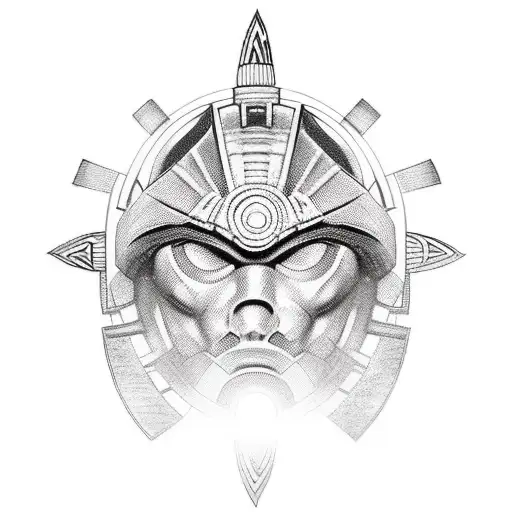 warrior helmet mandala compass tattoo design idea