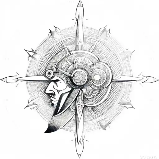warrior helmet inside mandala compass tattoo design idea