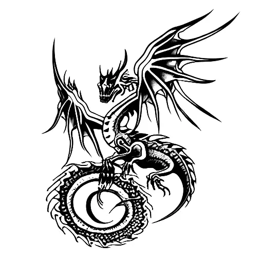 colorful skeleton dragon  tattoo design idea