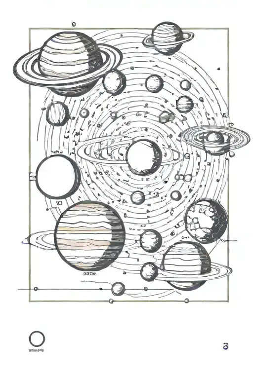 parade of planets orbiting tattoo design idea