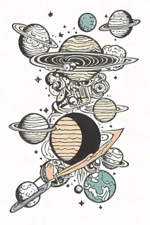 parade of planets orbiting tattoo design idea
