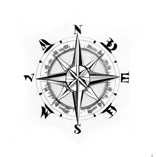 A compass surrounded by various hunting tools tattoo design idea