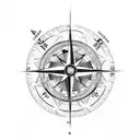 A compass surrounded by various hunting tools tattoo design idea