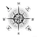 A compass surrounded by various hunting tools tattoo design idea