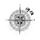 A compass surrounded by various hunting tools tattoo design idea