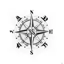A compass surrounded by various hunting tools tattoo design idea