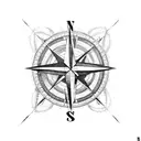 A compass surrounded by various hunting tools tattoo design idea