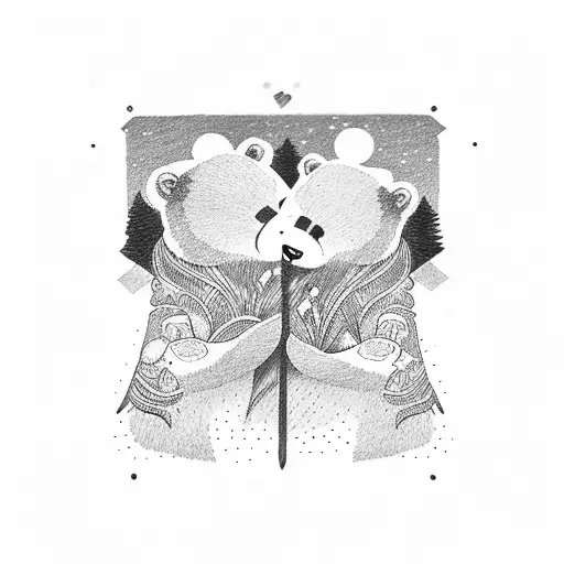 two bears touching noses in mountain range  tattoo design idea