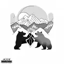 dad bear and son bear touching noses inside bear paw with mountains behind it  tattoo design idea