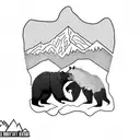 dad bear and son bear touching noses inside bear paw with mountains behind it  tattoo design idea