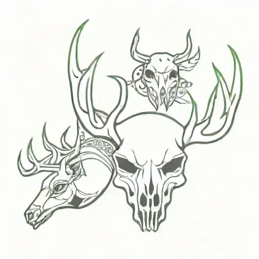 sprocket skulls deer fish tattoo design idea