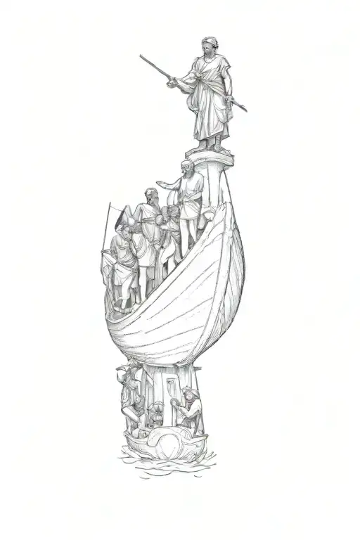 a statue of a group of people on a boat tattoo design idea