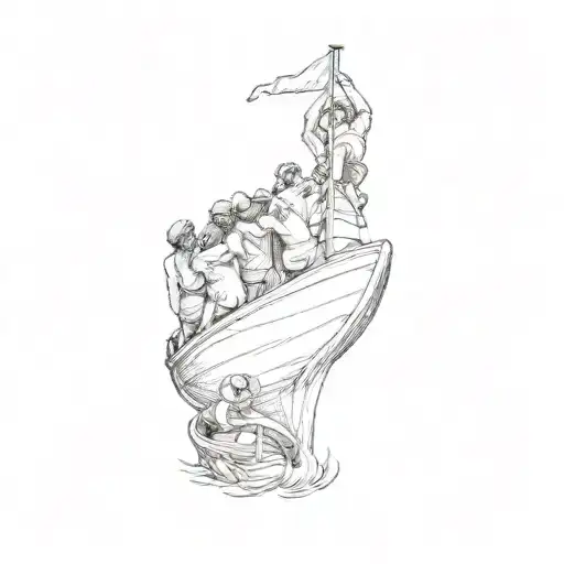 a statue of a group of people on a boat tattoo design idea