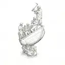 a statue of a group of people on a boat tattoo design idea