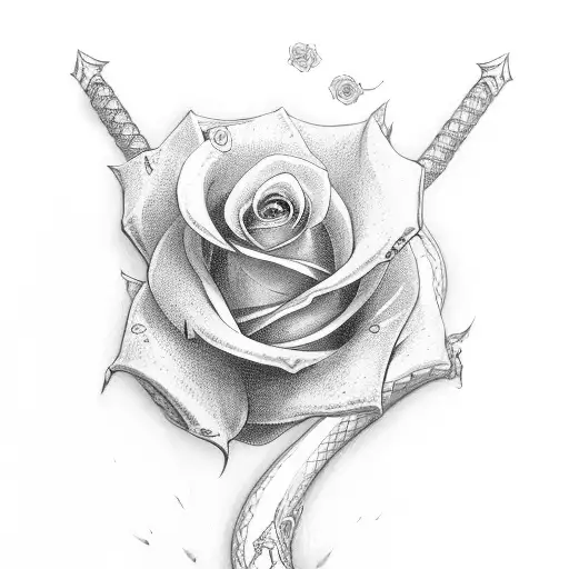 sword with rose and snake tattoo design idea