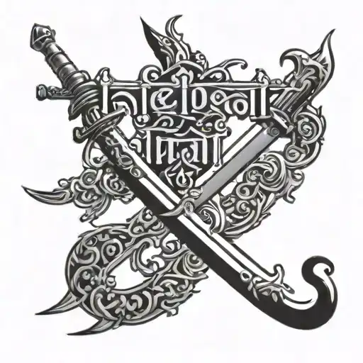 nirbhau nirvair written in punjabi  with a sword tattoo design idea