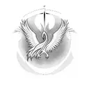 a flying phoenix landing on a compass in black and white  tattoo design idea