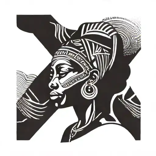 Beautifull African Woman Dancing Eyes Looking Forward  minimalism design tattoo design idea