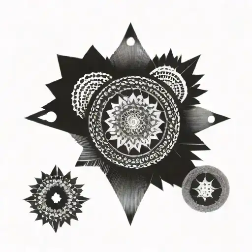 mandala design incorporating minimalist shapes and sacred geometry inspired by South America tattoo design idea