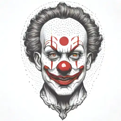 abstract clown singer dot work design with fine lines and nice red noze tattoo design idea