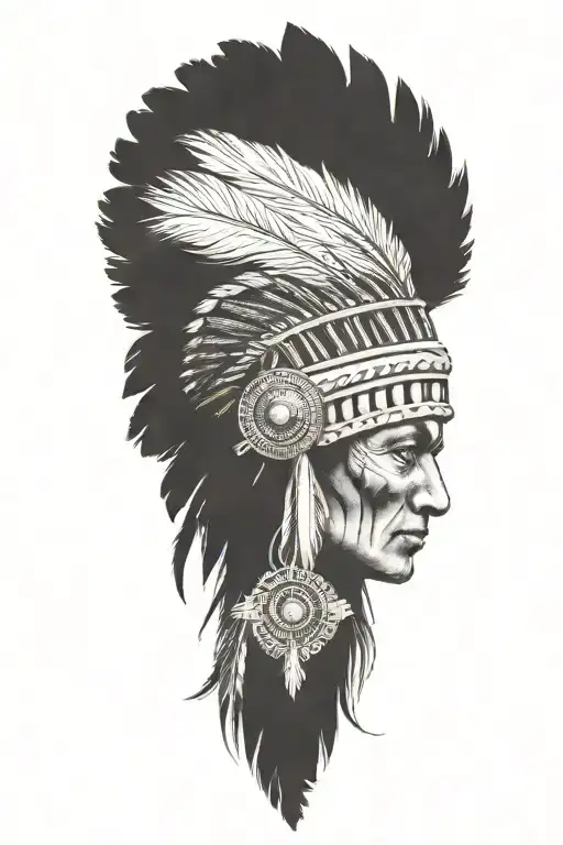 with an indian feather and an indian head egarde droit devant tattoo design idea
