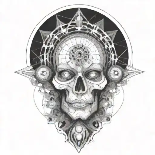 abstract singer and fractal spiral dot work tattoo design idea