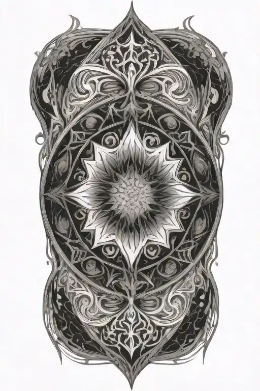 fractal circle, géométric liquid effects around and diamond bright in the middle  tattoo design idea