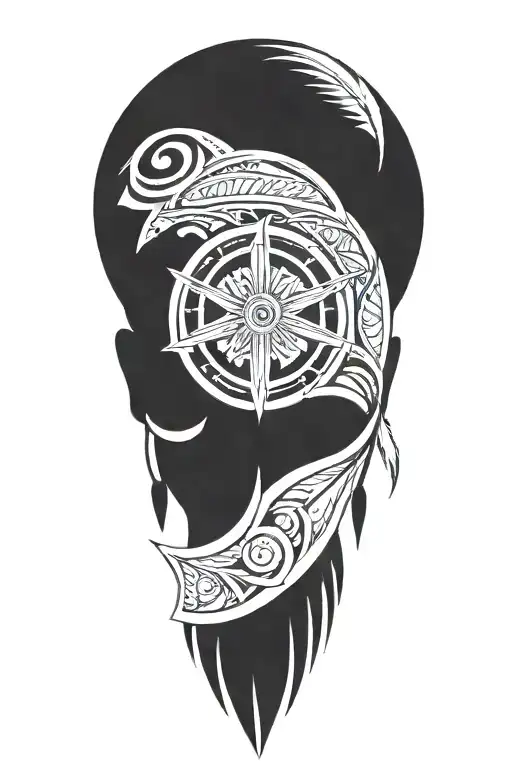 indian bow in foreground transformed, no black color cracked effects with an indian feather tattoo design idea