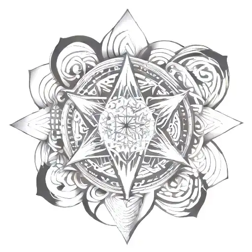 sacred geometry, star with swirl tattoo design idea