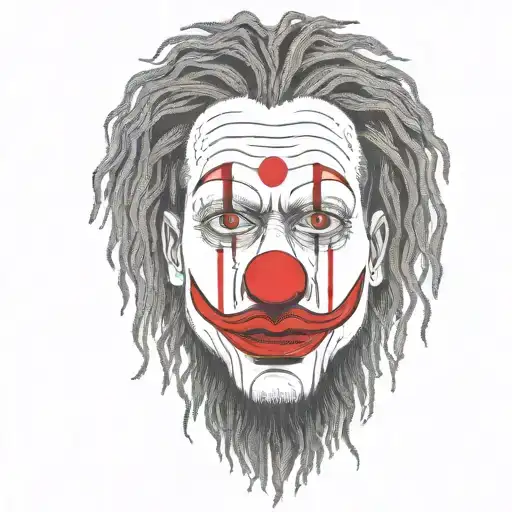 abstract rasta clown singer with very long long rasta hair dot work design with fine lines and nice red noze tattoo design idea