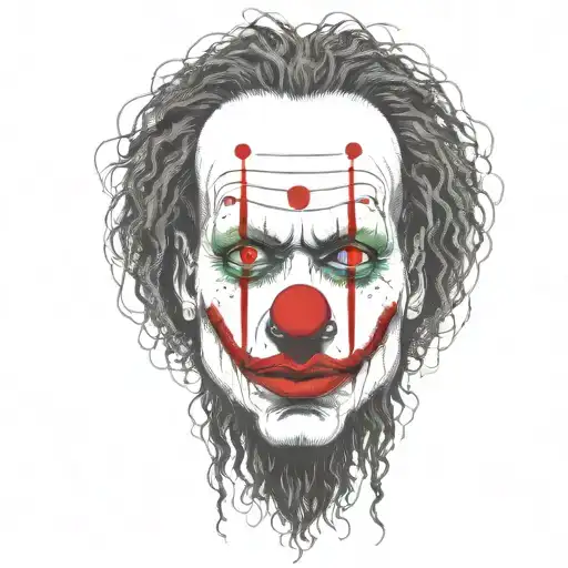 abstract clown singer with very long long rasta hair dot work design with fine lines and nice red noze tattoo design idea