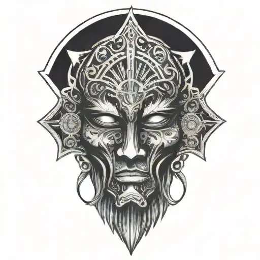 mystic mask design inspired with cosmic spirit tattoo design idea