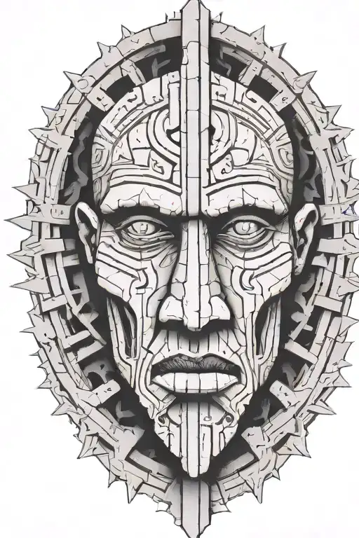  crakedwall and the devis inside from a Roman Coloseum with the tribal design with the horrible face of the devis tattoo design idea