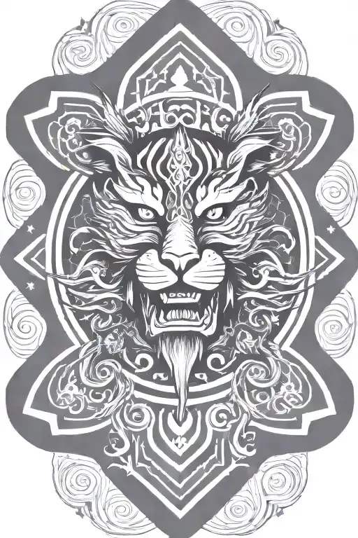 ornements shaman style tattoo of a dragon silhouette based on destrutured substance tattoo design idea