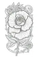 rose with its stem being held no leaf clover intertwined tattoo design idea