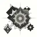 mandala design incorporating minimalist shapes and sacred geometry inspired by South America tattoo design idea