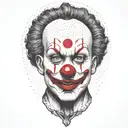 abstract clown singer dot work design with fine lines and nice red noze tattoo design idea