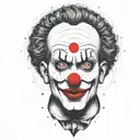 abstract clown singer dot work design with fine lines and nice red noze tattoo design idea