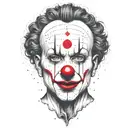 abstract clown singer dot work design with fine lines and nice red noze tattoo design idea