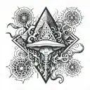 shaman funghi with fluid vector draw and around geométricand symetrical aura using minimal and ornemental style design tattoo design idea