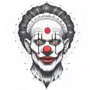 abstract clown singer dot work design with fine lines and nice red noze tattoo design idea