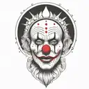 abstract clown singer dot work design with fine lines and nice red noze tattoo design idea