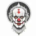 abstract clown singer dot work design with fine lines and nice red noze tattoo design idea