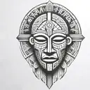 african mask ceremonial Mayan weapon tattoo design idea